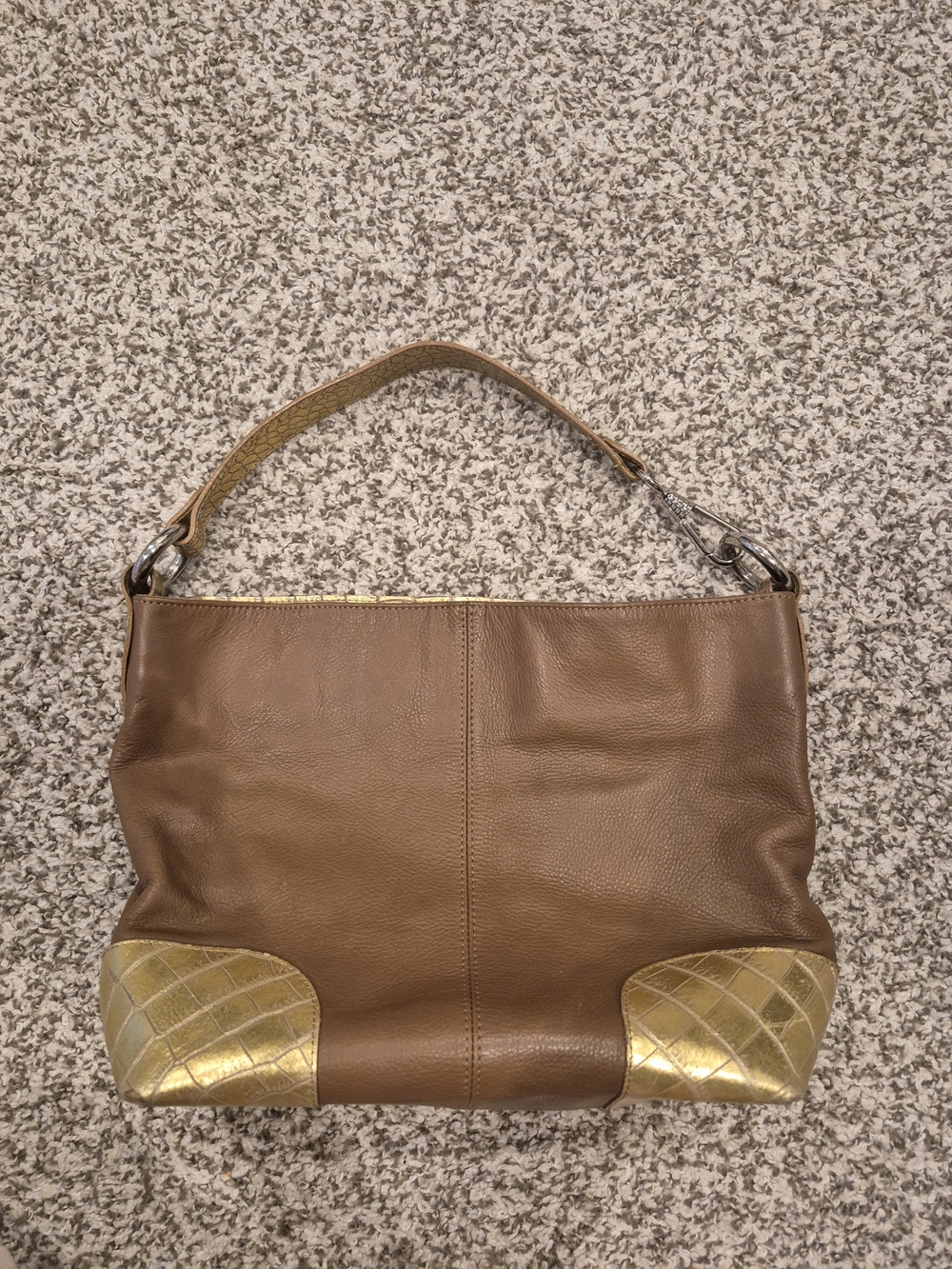 Leather Shoulder Bag with Gold Accent - Brown